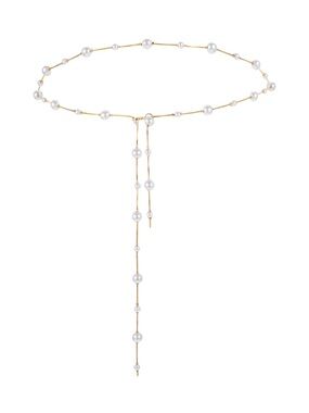 Gold Pearl Lariat Choker Necklace - Women Jewelry